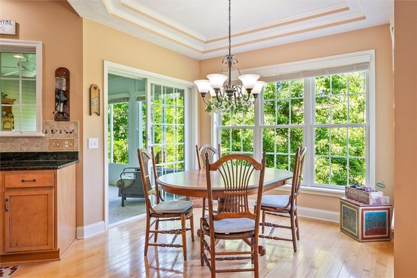 Chandelier, Dining room, Interior, Wood Texture Flooring