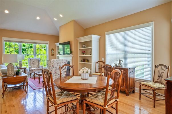 Dining room, Interior, Recessed Lighting, Wood Texture Flooring