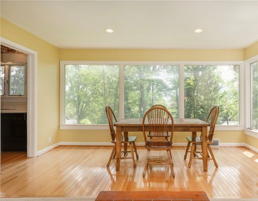 Dining room, Interior, Recessed Lighting, Wood Texture Flooring