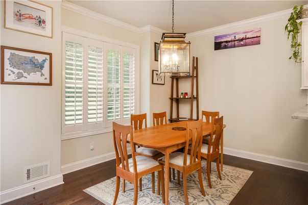 Dining room, Interior, Pendant Lights, Wood Texture Flooring