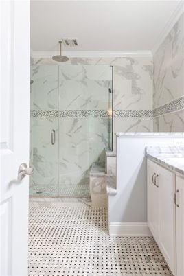 Bathroom, Glass Shower, Interior, Marble Walls