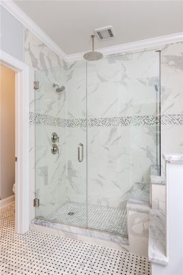 Bathroom, Glass Shower, Interior, Marble Walls