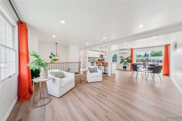 Dining room, Interior, Kitchen, Living room, Pendant Lights, Recessed Lighting, Wood Texture Flooring