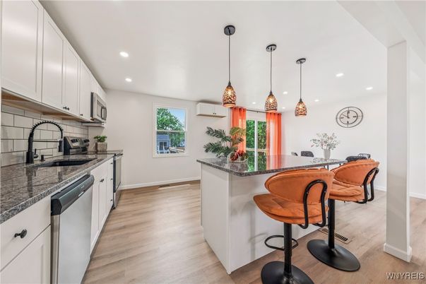 Interior, Kitchen, Pendant Lights, Recessed Lighting, Wood Texture Flooring