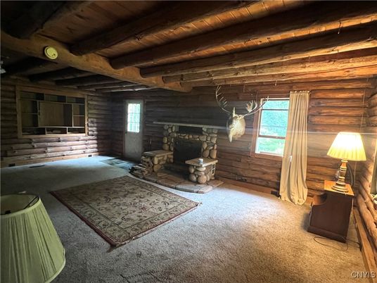 Empty room, Fireplace, Interior, Wooden Beams, Wooden Ceilings, Wooden Walls