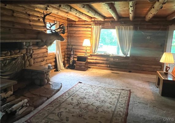Empty room, Fireplace, Interior, Wooden Beams, Wooden Ceilings, Wooden Walls