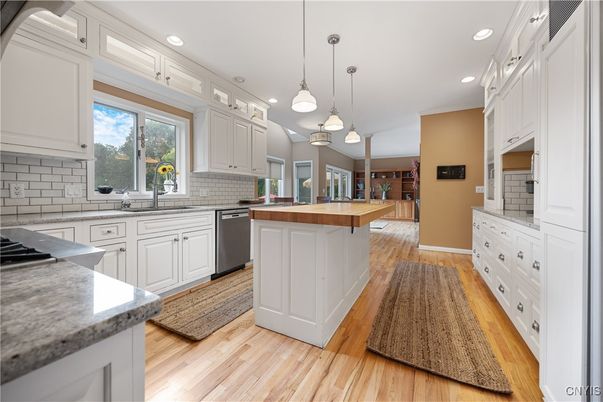 Interior, Kitchen, Pendant Lights, Recessed Lighting, Wood Texture Flooring