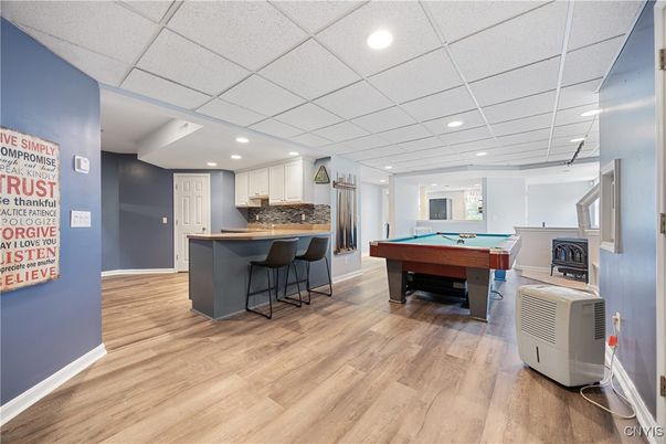 Billiard Table, Game Room, Interior, Kitchen, Recessed Lighting, Wood Texture Flooring