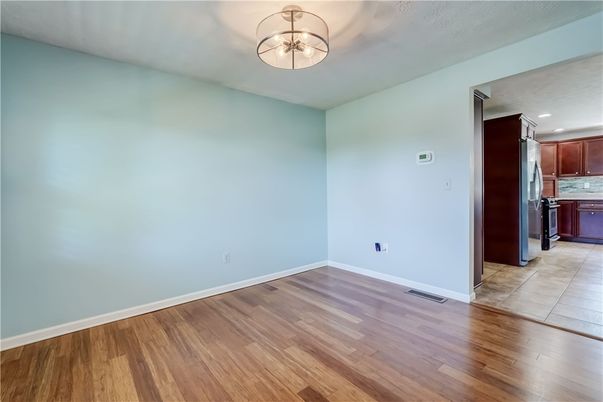 Empty room, Interior, Kitchen, Recessed Lighting, Wood Texture Flooring