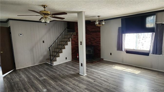 Chandelier, Empty room, Fireplace, Interior, Wood Texture Flooring