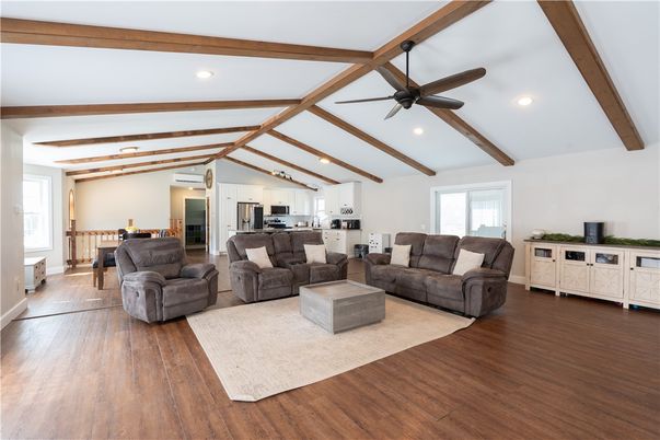 Interior, Living room, Recessed Lighting, Wooden Beams, Wood Texture Flooring