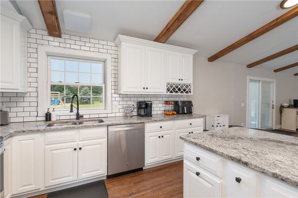 Interior, Kitchen, Stainless Steel Appliances, Wooden Beams, Wood Texture Flooring