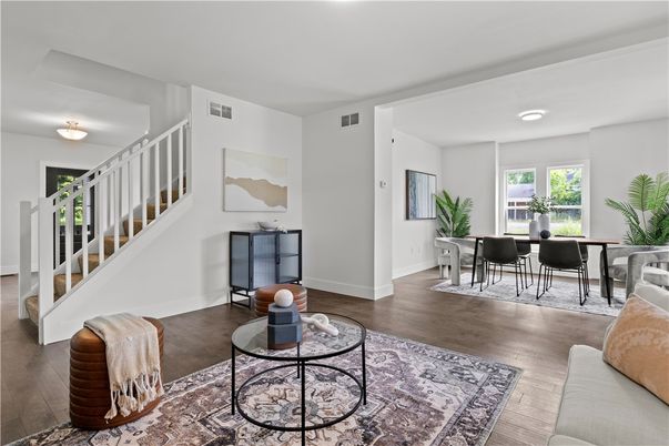 Dining room, Interior, Recessed Lighting, Wood Texture Flooring