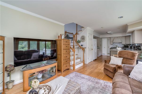 Interior, Kitchen, Living room, Recessed Lighting, Stainless Steel Appliances, Wood Texture Flooring