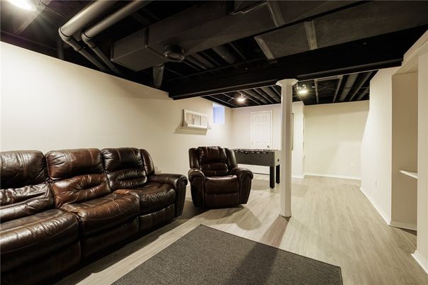 Home Theatre Room, Game Room, Interior, Wood Texture Flooring