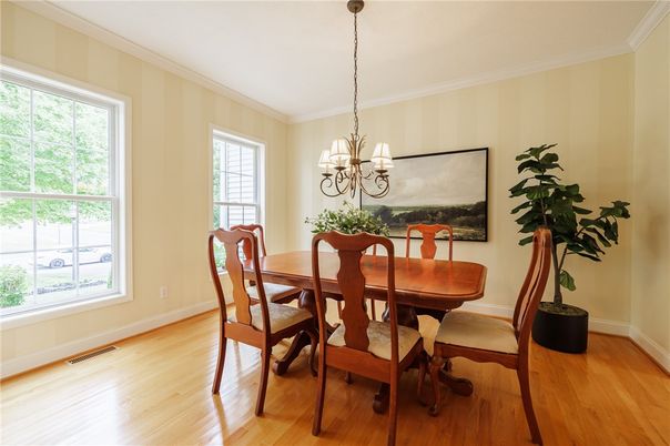Chandelier, Dining room, Interior, Wood Texture Flooring