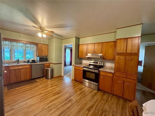 Interior, Kitchen, Stainless Steel Appliances, Wood Texture Flooring