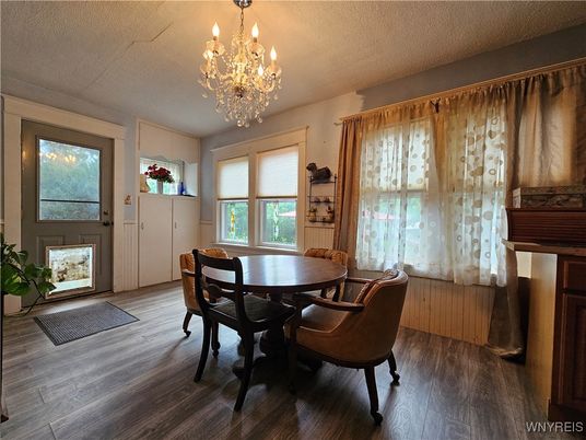 Chandelier, Dining room, Interior, Wood Texture Flooring