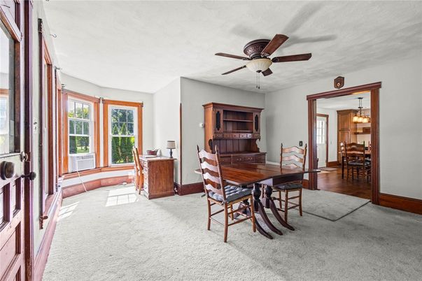 Dining room, Interior, Pendant Lights, Wood Texture Flooring