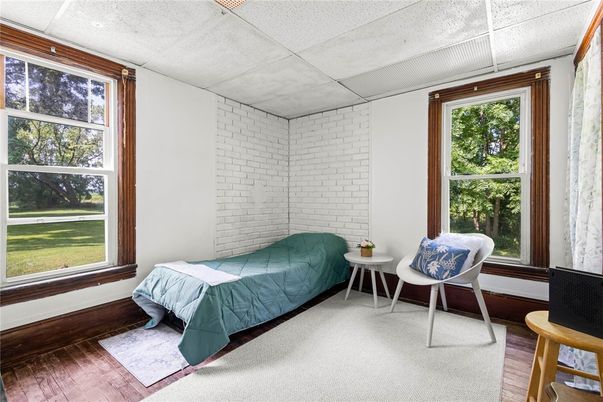 Bedroom, Interior, Stone Walls, Wood Texture Flooring