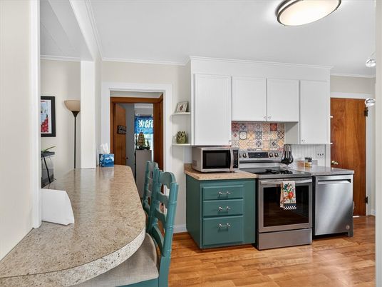 Interior, Kitchen, Stainless Steel Appliances, Wood Texture Flooring