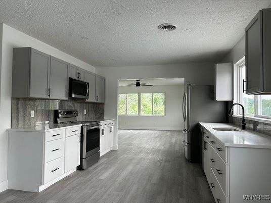 Interior, Kitchen, Recessed Lighting, Wood Texture Flooring