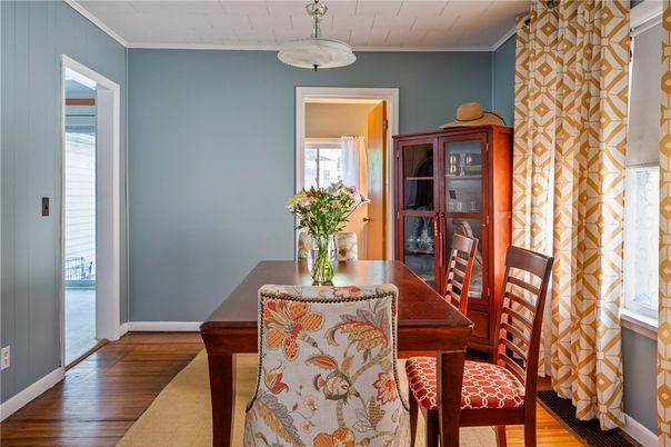 Dining room, Interior, Pendant Lights, Wood Texture Flooring