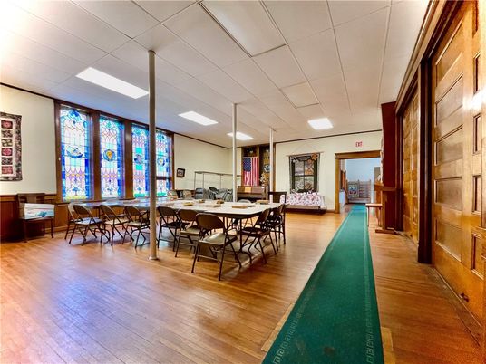 Dining room, Interior, Recessed Lighting, Wood Texture Flooring
