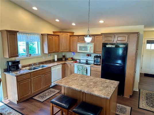 Interior, Kitchen, Pendant Lights, Recessed Lighting, Wood Texture Flooring