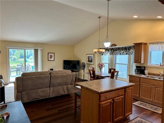 Dining room, Interior, Kitchen, Living room, Pendant Lights, Recessed Lighting, Wood Texture Flooring