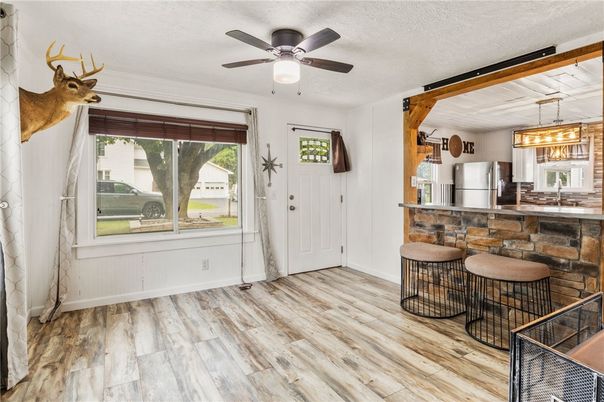 Interior, Kitchen, Pendant Lights, Wood Texture Flooring
