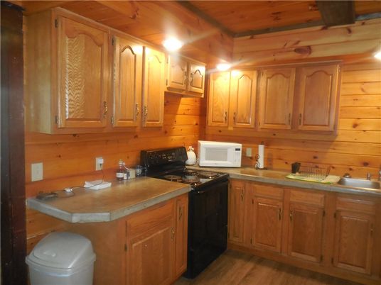 Interior, Kitchen, Tile Countertops, Wooden Ceilings, Wood Texture Flooring, Wooden Walls