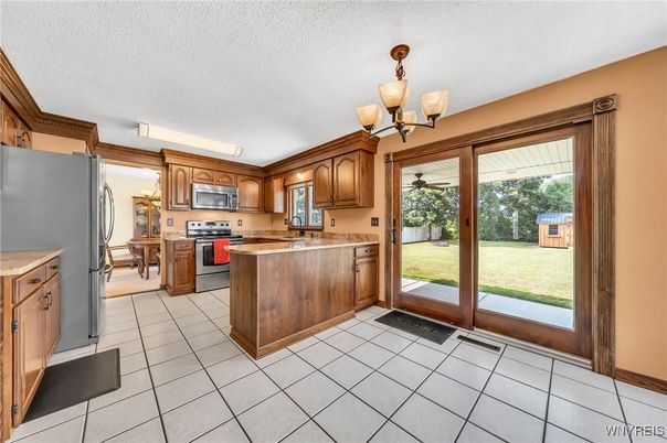 Chandelier, Interior, Kitchen, Stainless Steel Appliances