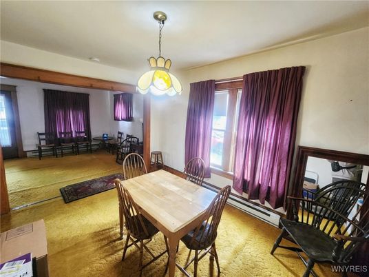 Dining room, Interior, Pendant Lights, Wood Texture Flooring