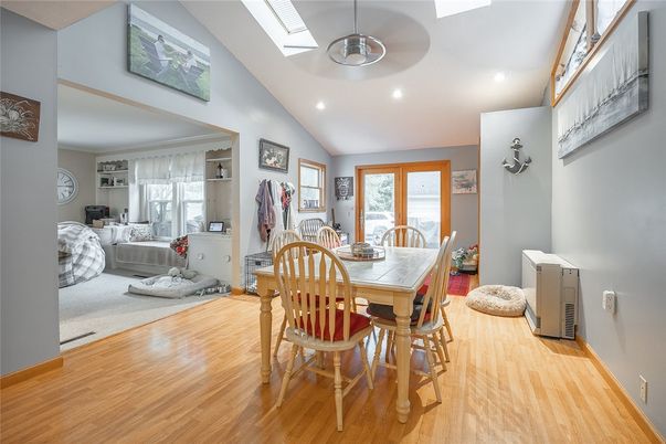 Dining room, Interior, Recessed Lighting, Wood Texture Flooring