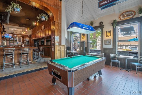Billiard Table, Game Room, Interior, Pendant Lights, Wooden Walls