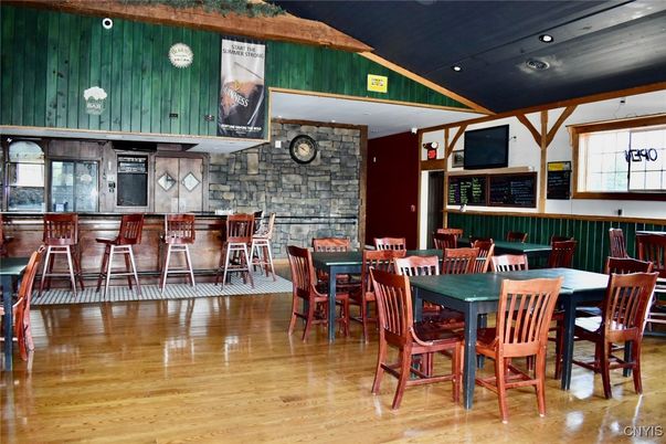 Dining room, Interior, Recessed Lighting, Stone Walls, Wood Texture Flooring