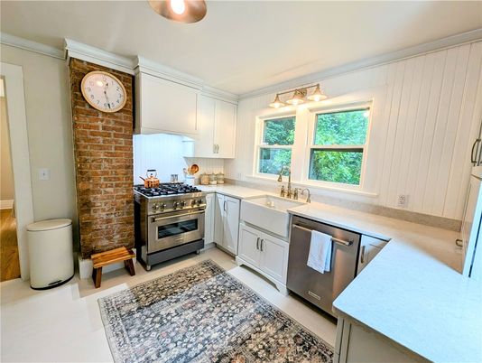 Interior, Kitchen, Stainless Steel Appliances, Stone Walls