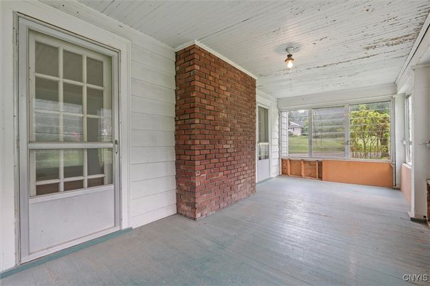 Empty room, Fireplace, Interior, Stone Walls, Wood Texture Flooring