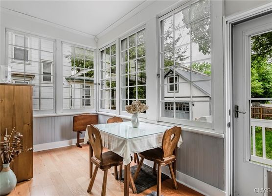 Dining room, Interior, Sun Room, Wood Texture Flooring