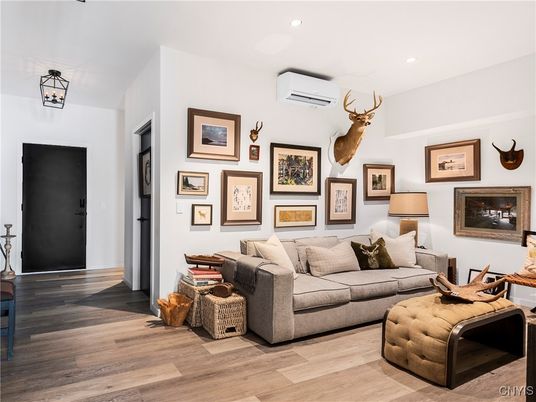 Interior, Living room, Pendant Lights, Recessed Lighting, Wood Texture Flooring