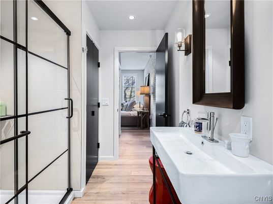 Bathroom, Interior, Recessed Lighting, Wood Texture Flooring