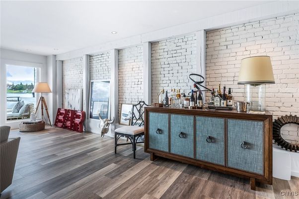 Interior, Recessed Lighting, Stone Walls, Wood Texture Flooring