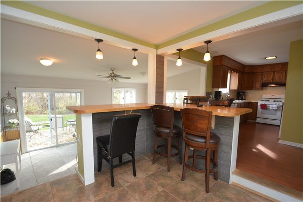Interior, Kitchen, Pendant Lights, Wood Texture Flooring
