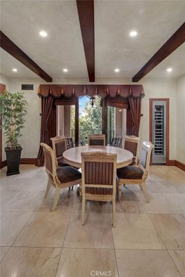Dining room, Interior, Recessed Lighting, Wooden Beams