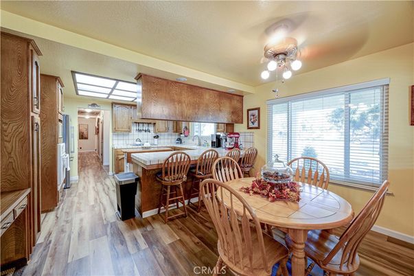 Dining room, Interior, Kitchen, Tile Countertops, Wood Texture Flooring