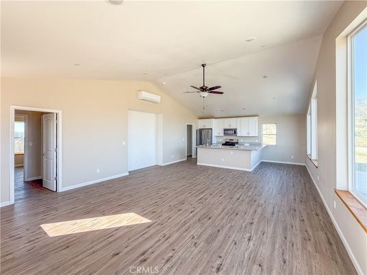 Empty room, Interior, Kitchen, Recessed Lighting, Wood Texture Flooring