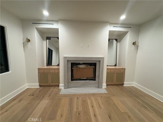 Fireplace, Interior, Recessed Lighting, Wood Texture Flooring
