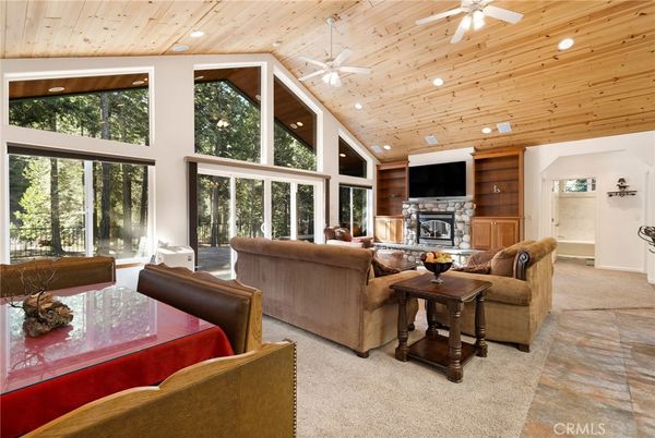 Fireplace, Interior, Living room, Recessed Lighting, Wooden Ceilings