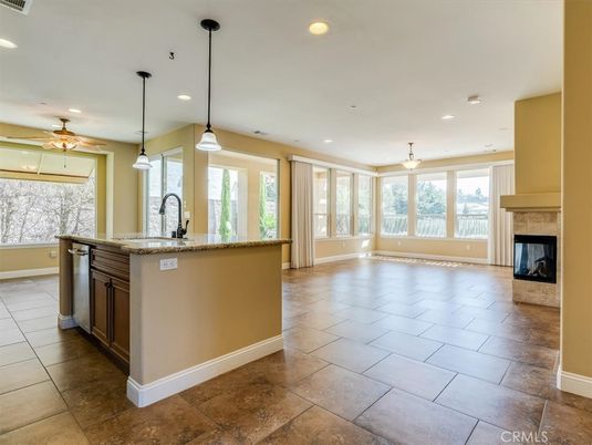 Fireplace, Interior, Kitchen, Pendant Lights, Recessed Lighting